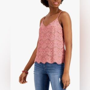 ❤️ Peachy pink coral lace adjustable strap camisole sexy tank blouse valentines